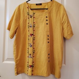E-RETRO Womens Boho Embroidered Floral Short Sleeve